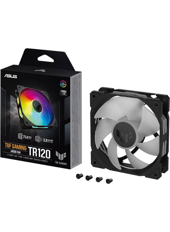 ASUS TUF Gaming TR120 ARGB | 3.3mm H2O, 120mm Standard Blade Fans, Up to 2000 rpm Fan Speed, 77.4 CFM Airflow, Aura Sync Compatiblity, PWM Control, Single Pack Black - Image 1