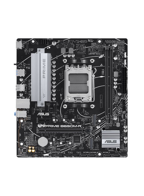 Prime B650M-R AMD B650 Micro-ATX motherboard, DDR5, PCIe 4.0 support, Realtek 2.5Gb Ethernet, HDMI™, SATA 6 Gbps, front USB 5Gbps Type-C®, BIOS FlashBack™, Two-Way AI Noise Cancelation, Aura Sync Silver