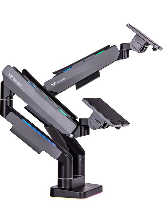 ثيرمال تيك Dual Heavy Duty RGB Monitor Arm for up to 2 x 35 inchs and 2 x 20kg Screen, 100 x 100 mm VESA Compatible, Wide Rage Movements Grey  - Image 1