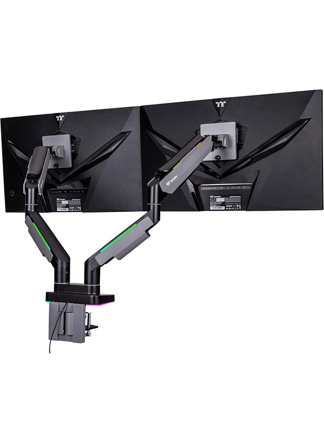 ثيرمال تيك Dual Heavy Duty RGB Monitor Arm for up to 2 x 35 inchs and 2 x 20kg Screen, 100 x 100 mm VESA Compatible, Wide Rage Movements Grey  - Image 2