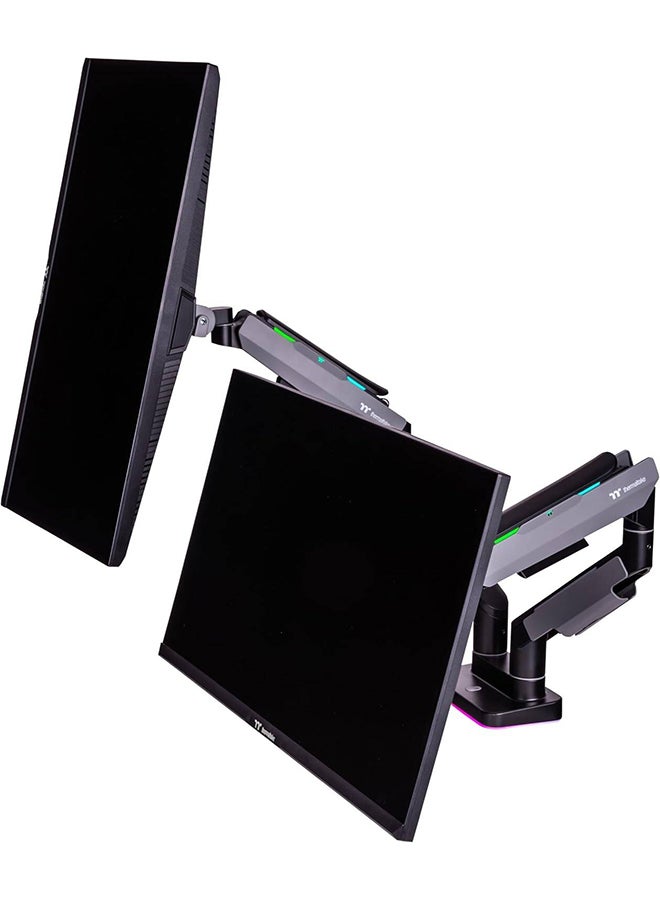 ثيرمال تيك Dual Heavy Duty RGB Monitor Arm for up to 2 x 35 inchs and 2 x 20kg Screen, 100 x 100 mm VESA Compatible, Wide Rage Movements Grey  - Image 4