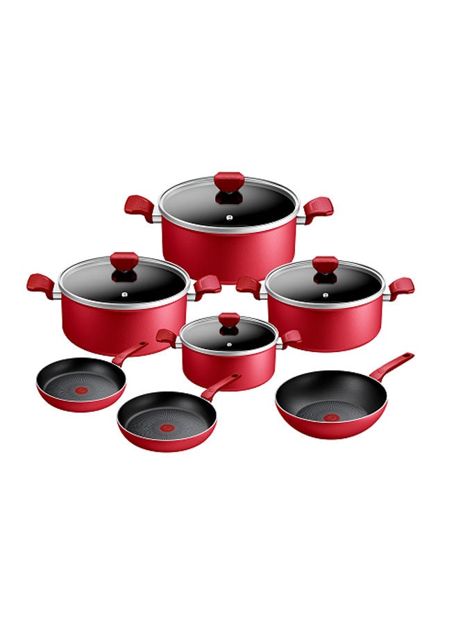 11 Piece Expert Cooking Set With Glass Lid Red 11 Piece Size 18-20-24-28 Cm Frypan Size ( 20-24 ) Cm Wokpan Size 28 Cmcm