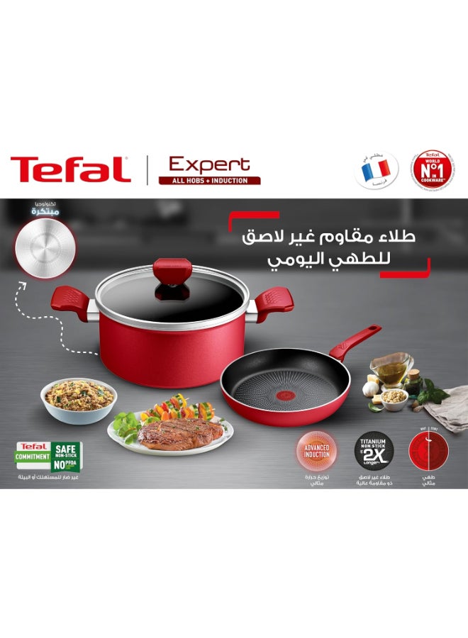 Tefal Expert Stew Pot with Glass Lid, Non-Stick Titanium Coating 2X, Size 28, Thermo Signal technology, Advanced Induction Base​ -Burgundy Burgundy 28 cmcm - Image 5