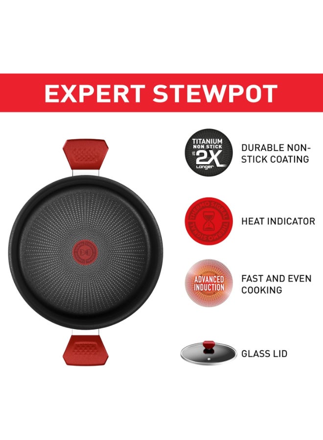 Tefal Expert Stew Pot with Glass Lid, Non-Stick Titanium Coating 2X, Size 28, Thermo Signal technology, Advanced Induction Base​ -Burgundy Burgundy 28 cmcm - Image 4