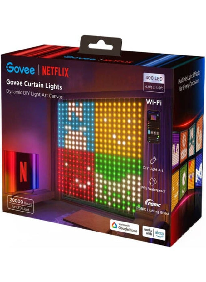 Govee - Netflix RGBIC Indoor Curtain Lights with 400 LED, 20000 Hrs For LED Lights, Hands-Free Control By App, Supports Alexa & Google Assistant, 1.5mx1.5m Size | H70BCBA1 - Image 1