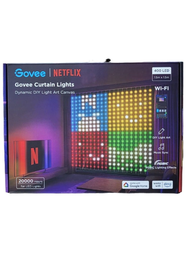 Govee - Netflix RGBIC Indoor Curtain Lights with 400 LED, 20000 Hrs For LED Lights, Hands-Free Control By App, Supports Alexa & Google Assistant, 1.5mx1.5m Size | H70BCBA1 - Image 1