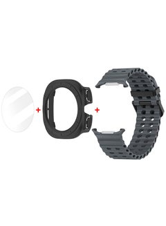 MARGOUN (for Samsung Galaxy Watch 7 Ultra) 3 Packs Silicone Band, Case and Screen Protector, Soft Ocean Silicone Sport Strap Replacement Accessory Dark Grey  - Image 3