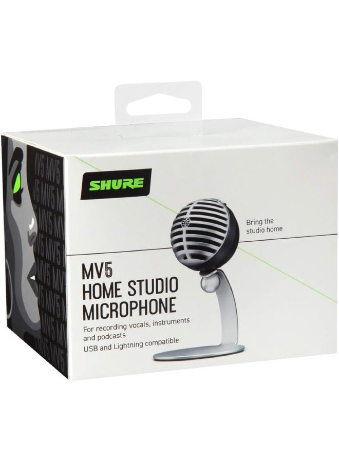 Shure - Shure MV5, Digital Condenser Microphone, Portable, Great Audio Clarity, iOS & Android Compatible, For Podcast, Singing & Home Recording, Black (Official KSA Version) MV5-B-DIG Black with Red Foam - Image 1