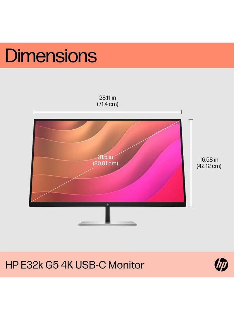 إتش بي - شاشة E32k G5 4K UHD USB-C، شاشة IPS، 5 مللي ثانية GtG (مع overdrive)، 1*DP، 1*HDMI، 1*RJ-45 - Image 1