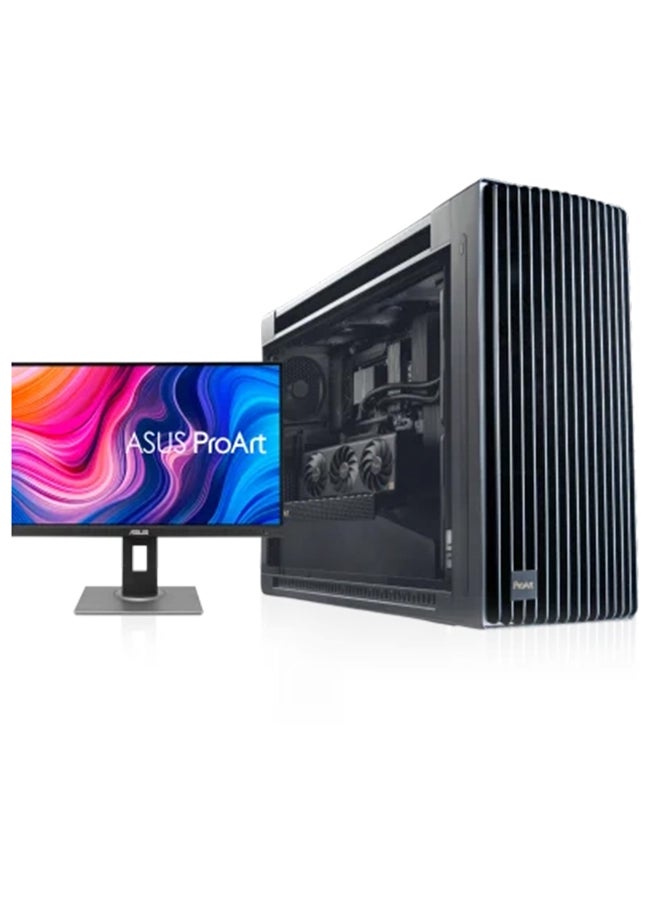أسوس Pro Art Design PC, AMD RYZEN 7 7800X3D, Nvidia 4070 Super 12GB, 32GB DDR5 (2x16 ) 6000Mhz, 2TB NVMe M.2 SSD, 850W Powered By ASUS, with PA278QV Monitor Black - Image 1