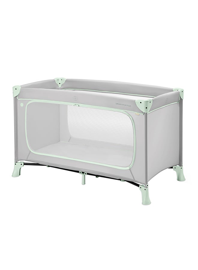 hauck Dream N Play Plus Children'S Travel Bed With Transport Bag And Large Slip For Playing, Small Foldable - Dusty Mint  - Image 1