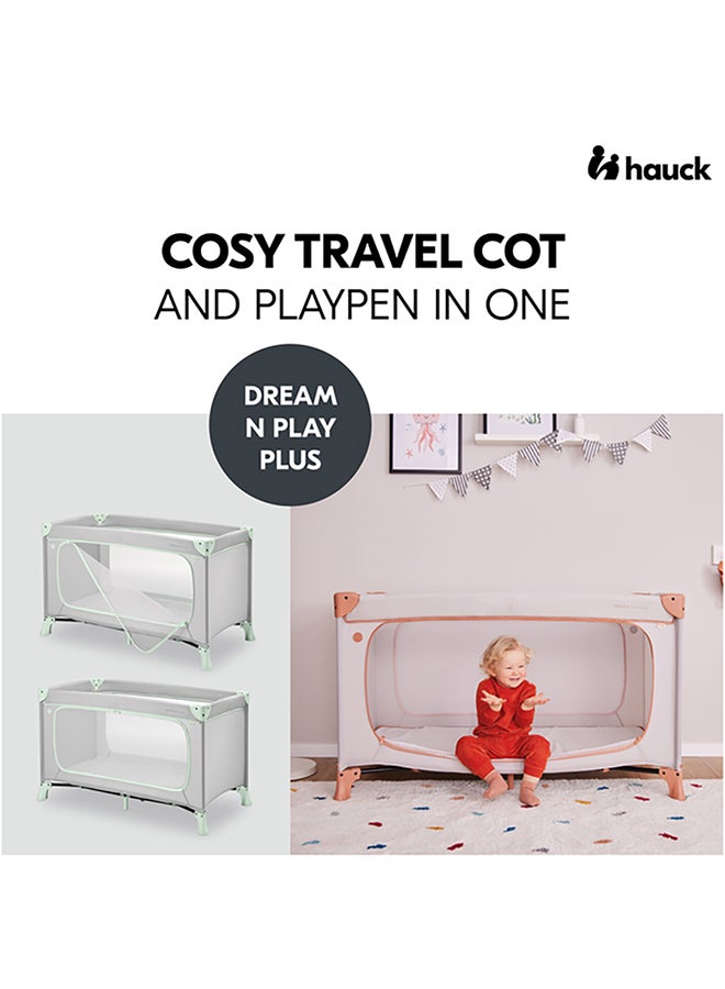 hauck Dream N Play Plus Children'S Travel Bed With Transport Bag And Large Slip For Playing, Small Foldable - Dusty Mint  - Image 5