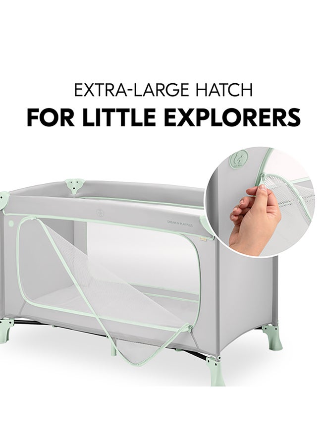 hauck Dream N Play Plus Children'S Travel Bed With Transport Bag And Large Slip For Playing, Small Foldable - Dusty Mint  - Image 3