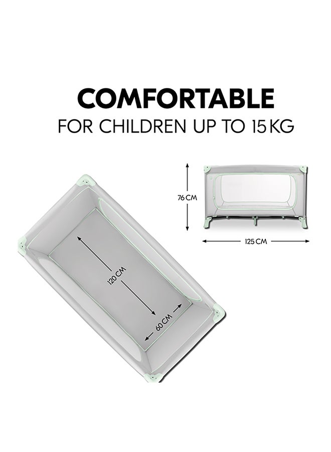hauck Dream N Play Plus Children'S Travel Bed With Transport Bag And Large Slip For Playing, Small Foldable - Dusty Mint  - Image 2