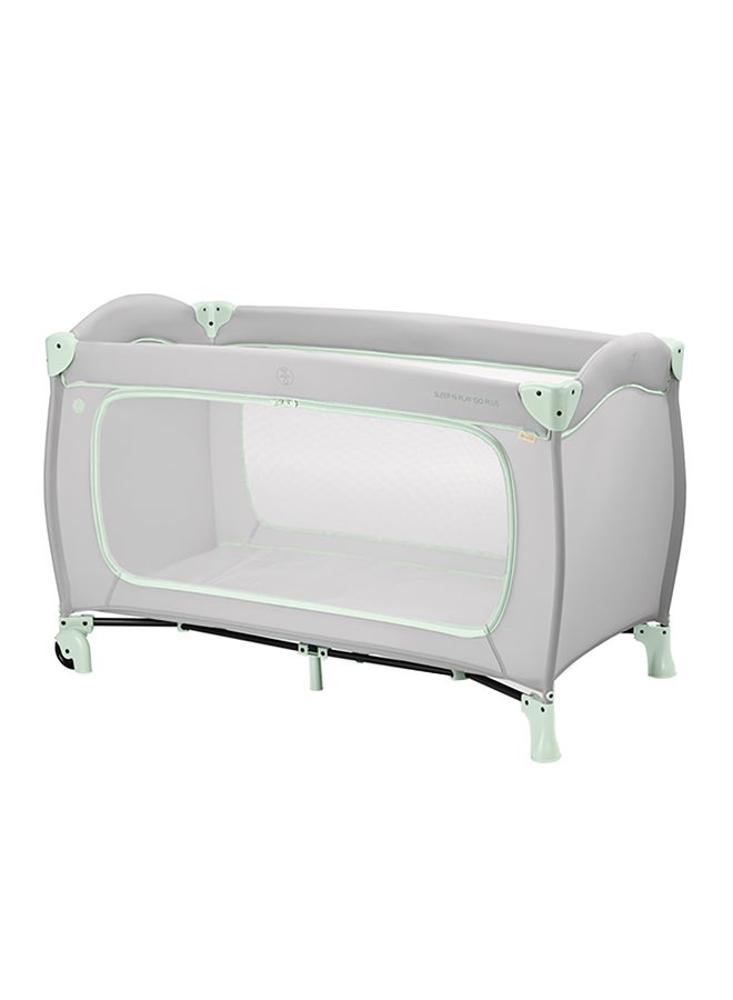 hauck Sleep N Play Go Plus Children'S Travel Bed With Transport Bag And Large Slip For Playing, Small Foldable - Dusty Mint  - Image 1