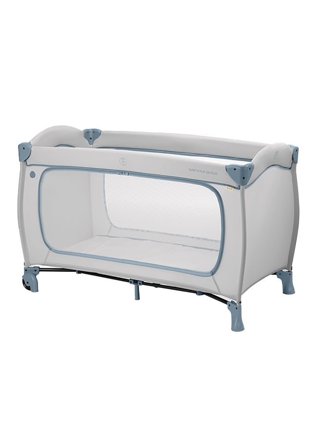 hauck Sleep N Play Go Plus Children'S Travel Bed With Transport Bag And Large Slip For Playing, Small Foldable - Dusty Blue  - Image 1
