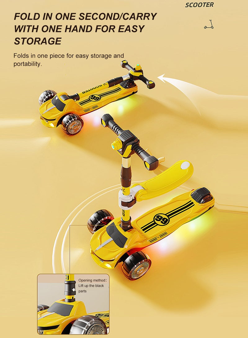 كيدل Kids Scooter 3 in1 Foldable Children's Scooter with Adjustable Seat, for 3-6-12 Years Boys and Girls Kids with Music and Lights Toddlers Riding  - Image 2