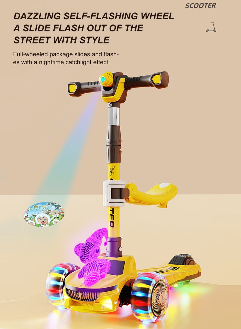 كيدل Kids Scooter 3 in1 Foldable Children's Scooter with Adjustable Seat, for 3-6-12 Years Boys and Girls Kids with Music and Lights Toddlers Riding  - Image 5