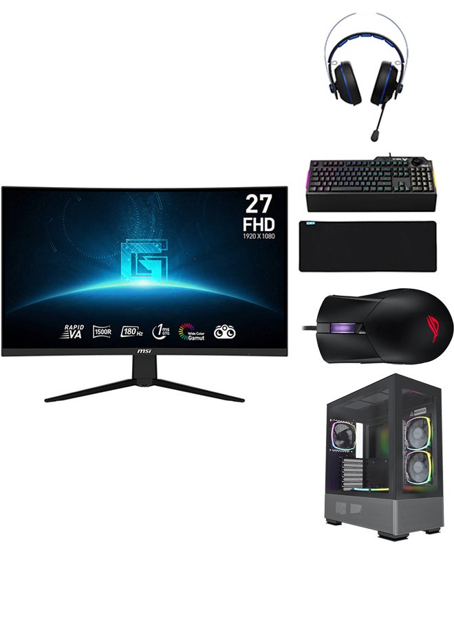 MSI - Monitor + Gaming Pro PC Bundle - Intel Core i7-12700F, DDR4 32GB (2*16) 3600MHz Ram, 2TB NVMe M.2 SSD, RTX 4070 Super OC Edition 12GB GDDR6, 2 Fan AIO Liquid Cooler, 750W PSU, Windows 11 Pro + Asus P514 Rog Gladius III Wired Gaming Mouse + ASUS TUF K1 Membrane Gaming Keyboard + Asus Cerberus V2 Gaming Headset + HP MP9040 Mouse Pad + MSI 27 inch G27C3F Curved Gaming Monitor FHD Anti-Glare, 1ms, 180Hz, Black - Image 1