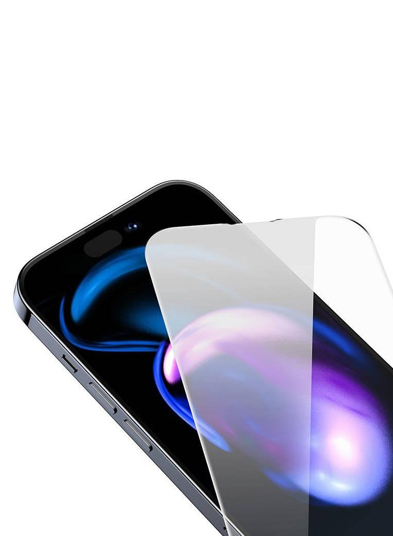 Baseus 0.3mm Crystal Privacy Protection All-Tempered-Glass Screen Protector for iP 14 Pro (Pack of 2 with EasyStick Film Application Tool And 2 Cleaning Kits) - Clear - Image 3