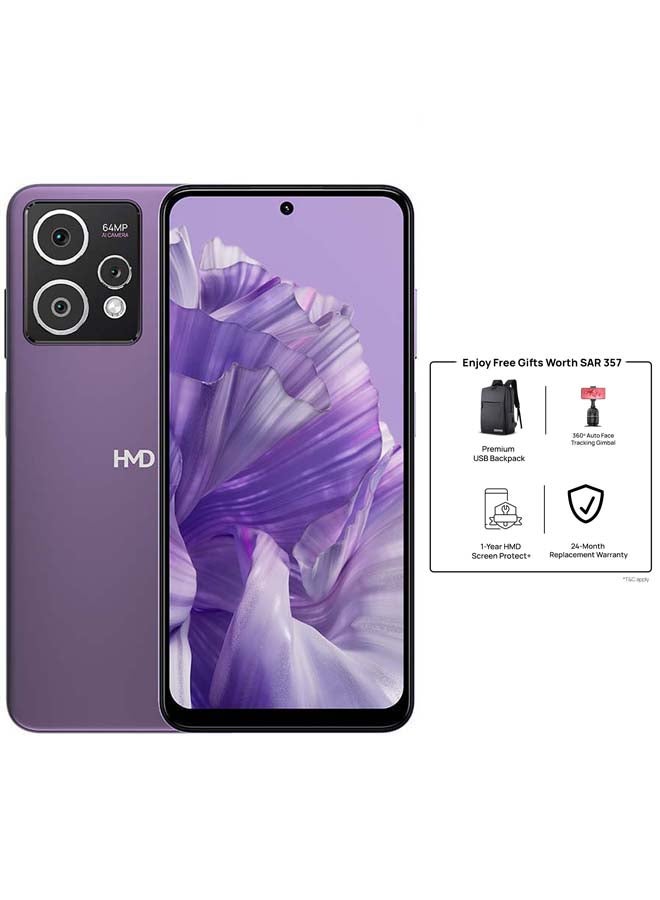 HMD Crest Max 5G Dual Sim Deep Purple 8+8GB RAM 256GB With USB Backpack + 360 Auto Face tracking Camera + Screen Damage Protection Card  - Middle East Version 