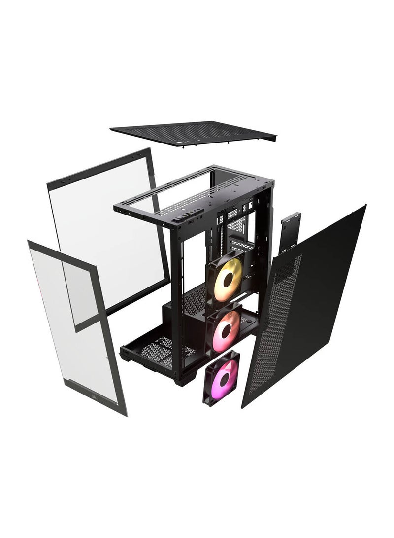 CORSAIR 3500X aRGB Mid-Tower Computer Case, 3x Pre-installed RS120 ARGB Fans, Up to 360mm Radiator & 10x Fan Support, Tempered Glass Window, 1x Type-C, 2x Type-A & Audio In/Out Black  - Image 4
