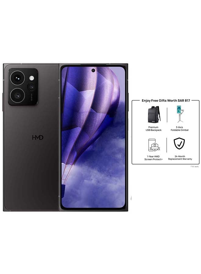 HMD Skyline 5G Dual SIM Twisted Black 12+12GB RAM 256GB With USB Backpack + 3 Axis Foldable Gimbal + Screen Damage Protection Card - Middle East Version 