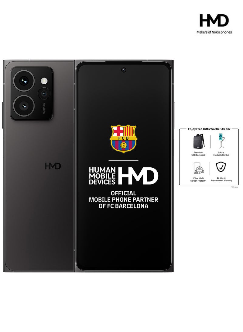 HMD - Skyline 5G Dual SIM Twisted Black 12+12GB RAM 256GB With USB Backpack + 3 Axis Foldable Gimbal + Screen Damage Protection Card - Middle East Version - Image 1