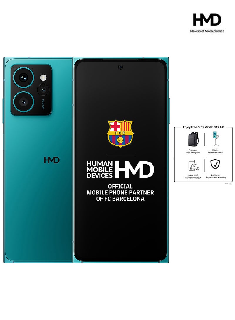 أتش أم دي Skyline 5G Dual SIM Blue Topaz 12+12GB RAM 256GB With USB Backpack + 3 Axis Foldable Gimbal + Screen Damage Protection Card - Middle East Version  - Image 1