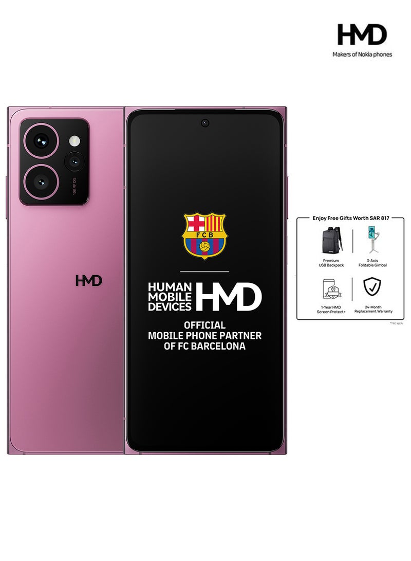HMD - Skyline 5G Dual SIM Neon Pink 12+12GB RAM 256GB With USB Backpack + 3 Axis Foldable Gimbal + Screen Damage Protection Card - Middle East Version - Image 1