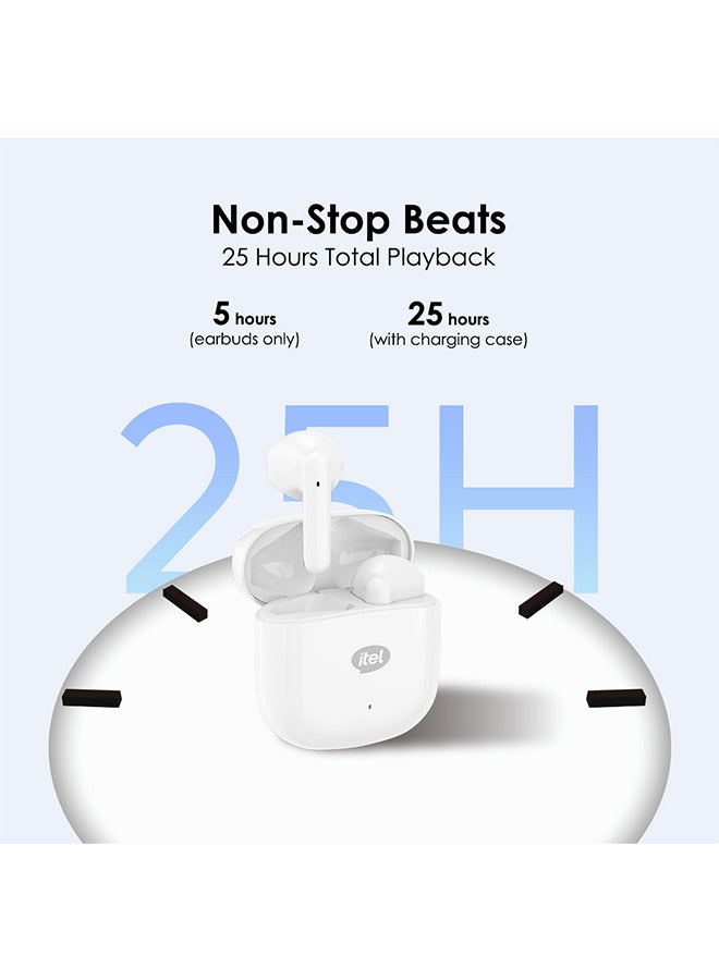 ITEL Bluetooth Earphones Sahara Edition S10, Bass Drivers Boost wireless Earbuds, Bluetooth 5.3 Low Latency, Crystal-Clear Calls, 25H Playtime Creamy White - Image 5