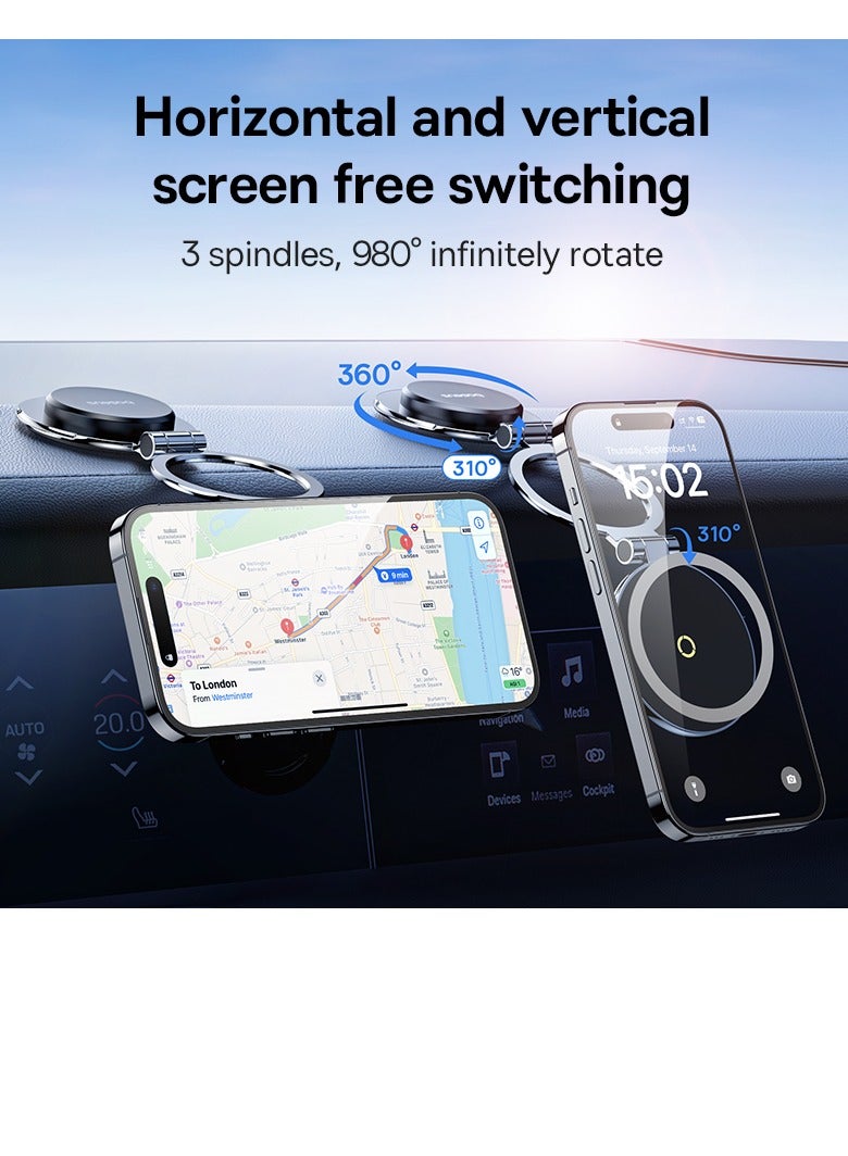 Baseus Magnetic Phone Holder for Car Dashboard and Windshield [18N Double Layer Strong Magnets] Design for Tesla Car, Super Slim and Metal Body Compatible for iPhone 15 14 Pro Max Plus, Samsung S24 S2 and MagSafe Case Black  - Image 2