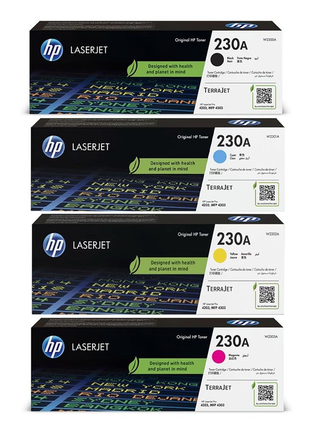 HP Original 230A W2300A 230A W2301A 230A W2302A 230A W2303A Compatible With : Laserjet Pro 4203 Laserjet Pro MFP 4303 Black ,Cyan,Magenta,Yellow  - Image 1