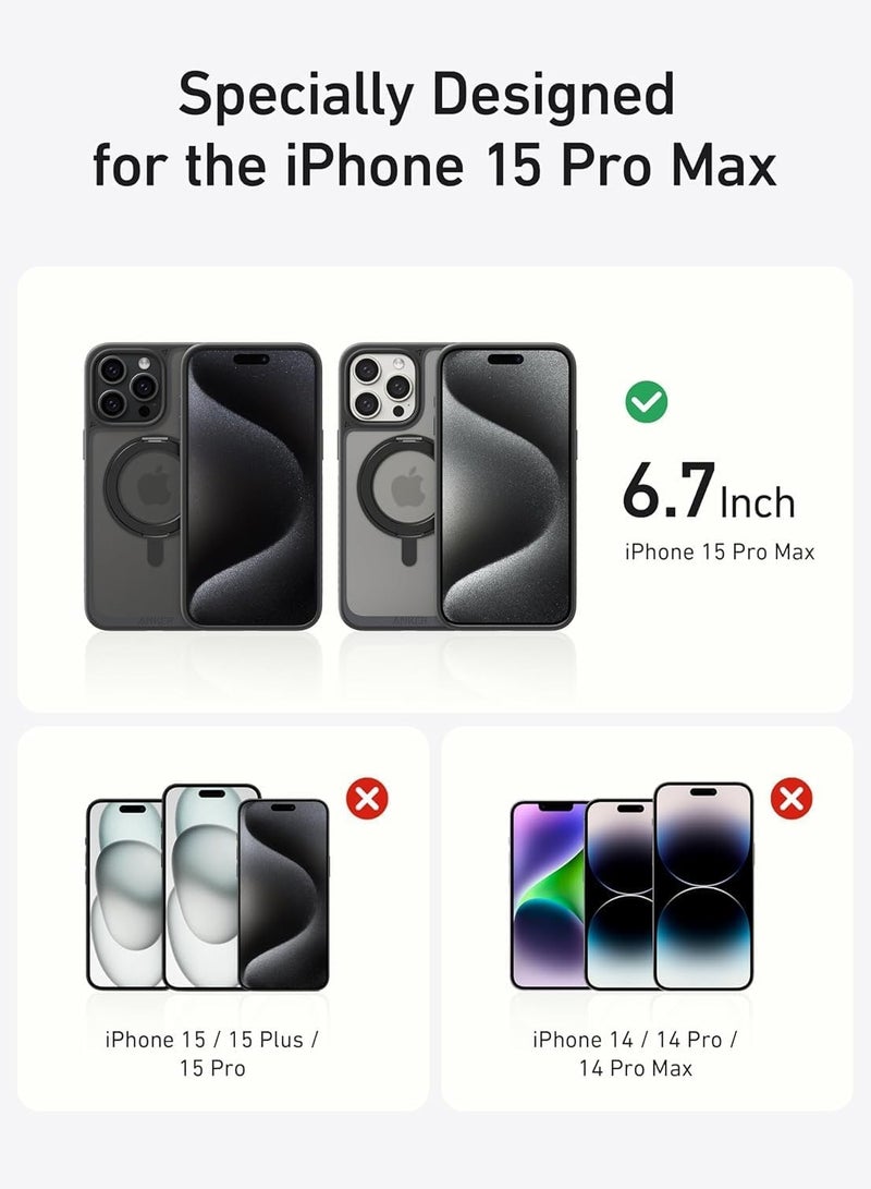 Anker - Magnetic Phone Case for iPhone 15 Pro Max Case, Anti-Slip and Drop-Proof Protective Cover with 360° Ring Stand, iPhone Case Compatible with MagSafe, Exclusively Designed for iPhone 15 Pro Max Black - Image 1