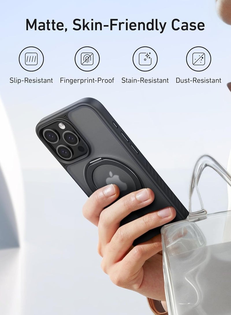 Anker - Magnetic Phone Case for iPhone 15 Pro Max Case, Anti-Slip and Drop-Proof Protective Cover with 360° Ring Stand, iPhone Case Compatible with MagSafe, Exclusively Designed for iPhone 15 Pro Max Black - Image 1