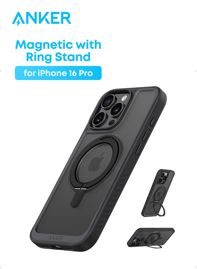 Anker Ultra Magnetic for iPhone 16 Pro Case with Sturdy 360° Ring Stand, Military-Grade Shockproof iPhone 16 Pro Kickstand Compatible with MagSafe Black  - Image 1