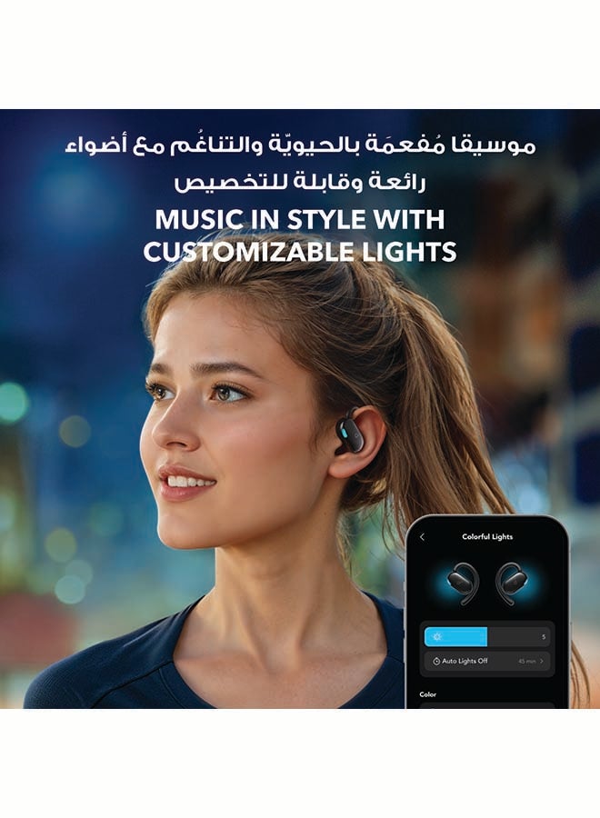 سماعات أذن مفتوحة V20i من Anker، خطافات أذن قابلة للتعديل، مريحة للغاية، ملاءمة محكمة، صوت جهير عميق، مكالمات واضحة، IP55، مصابيح LED، وقت تشغيل 36 ساعة، سماعات أذن بلوتوث 5.4، اتصال متعدد النقاط