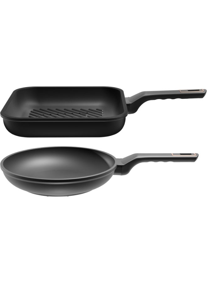 PYREX 2 Piece Frying Pan Set Quanta 22-24 cm Black 