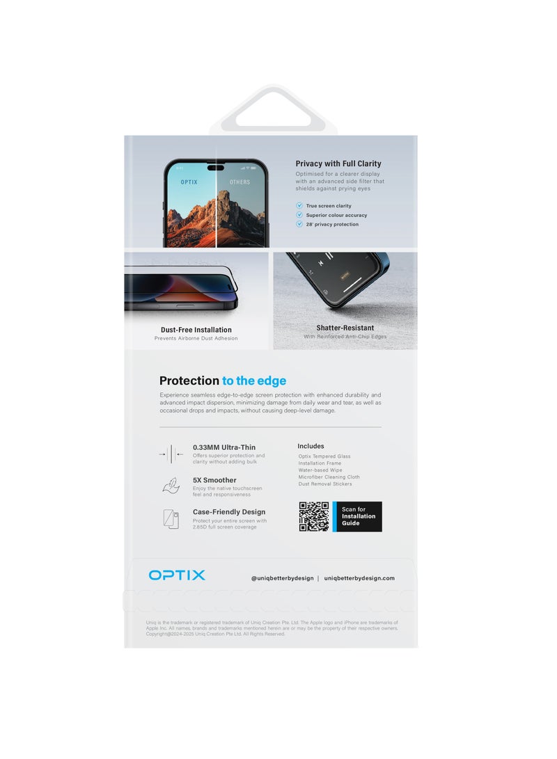 يونيك واقي شاشة زجاجي Optix Privacy لهاتف Iphone 16 Pro (2024) مقاس 6.3 بوصة - - Image 2