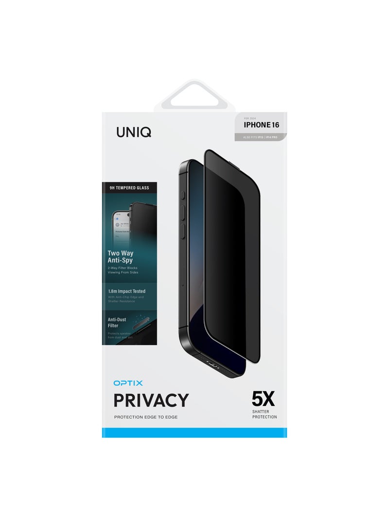 يونيك واقي شاشة زجاجي Optix Privacy لهاتف Iphone 16 (2024) 6.1 - - Image 1