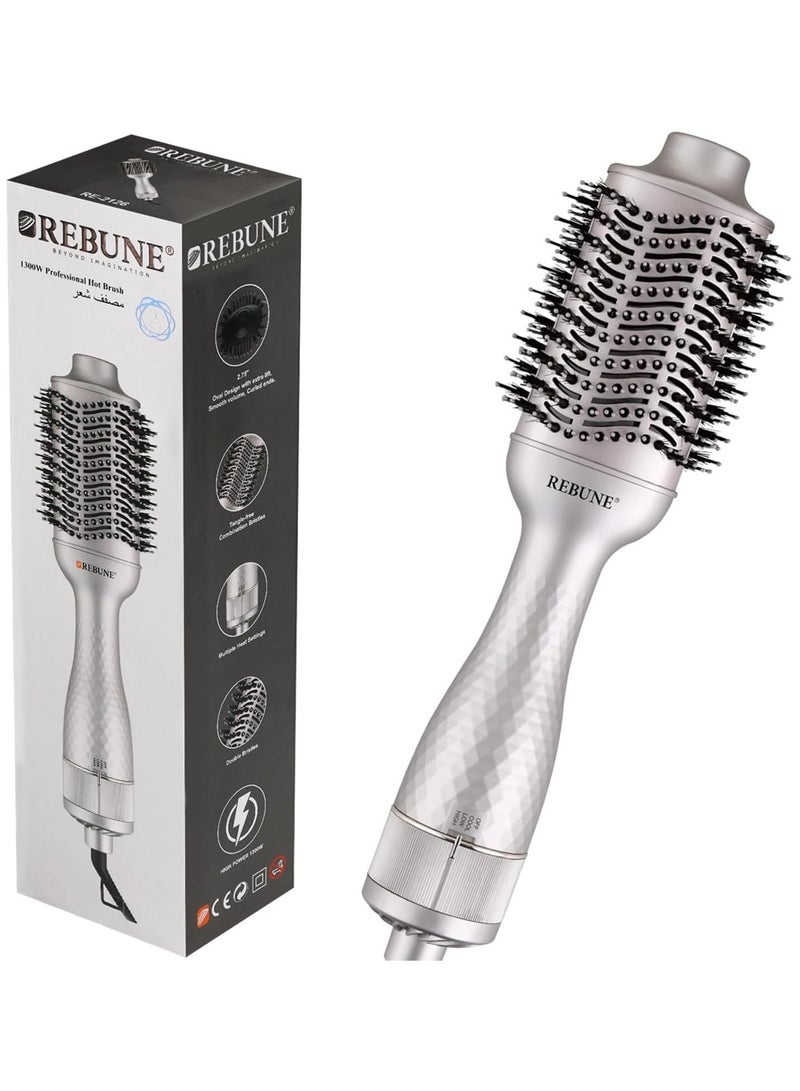 REBUNE 1300 Watts Hair Styler Auto Shut Off When Overheating Tangle-Free Tufted Bristles Tapered Heads With Three Control Cold Hot Air Styler Silver  - Image 2