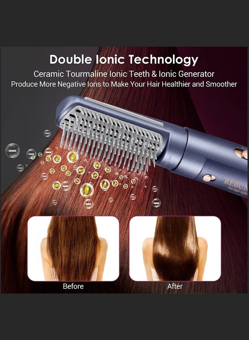 REBUNE - RE-2201-2 Hair Styler 200W Hair Dryer Brush 3 In 1 Hot Air Styler Straightening & Curling Fast Heating Hair Styler with 2 Brushes Light Blue - Image 1