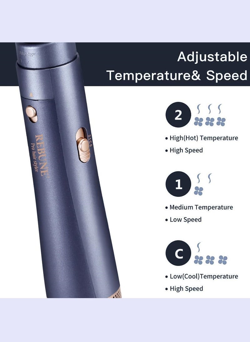 REBUNE - RE-2201-2 Hair Styler 200W Hair Dryer Brush 3 In 1 Hot Air Styler Straightening & Curling Fast Heating Hair Styler with 2 Brushes Light Blue - Image 1