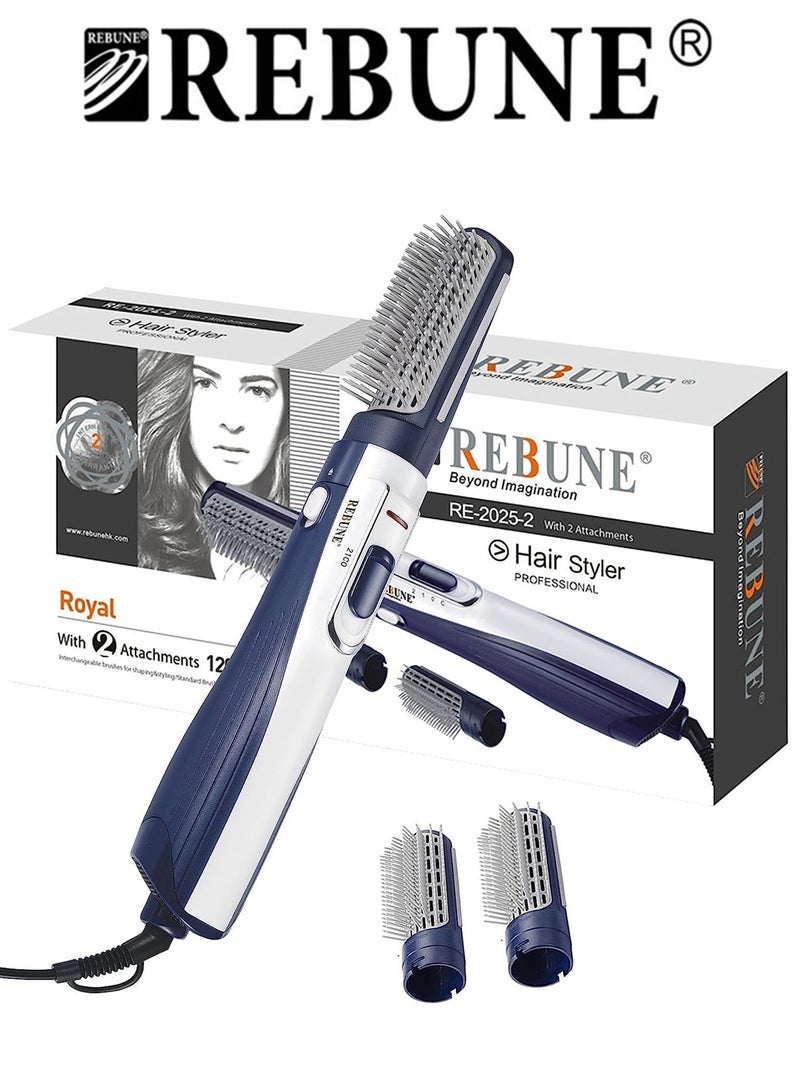 ريبون Original RE-2025-2 Electric Hair Styler Brush 3 In 1 Hot Air Styler With 2 Attachment 1200W UAE Plug Blue/White  - Image 1