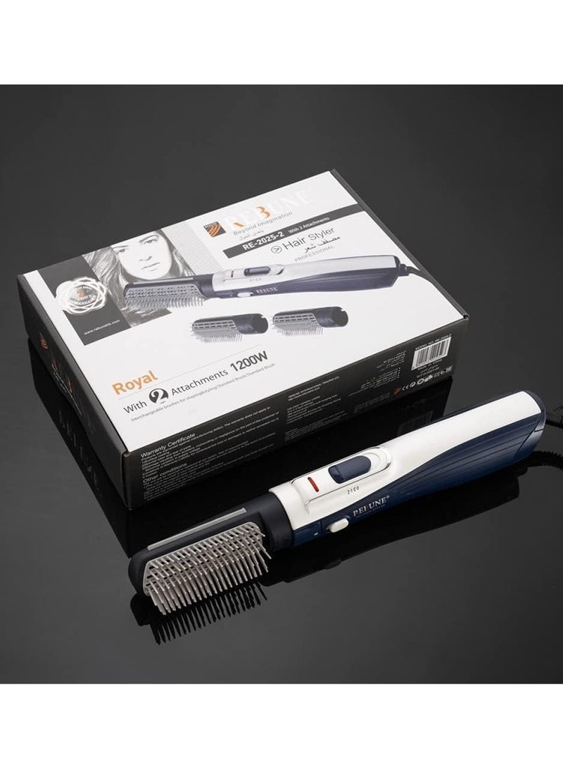 ريبون Original RE-2025-2 Electric Hair Styler Brush 3 In 1 Hot Air Styler With 2 Attachment 1200W UAE Plug Blue/White  - Image 2