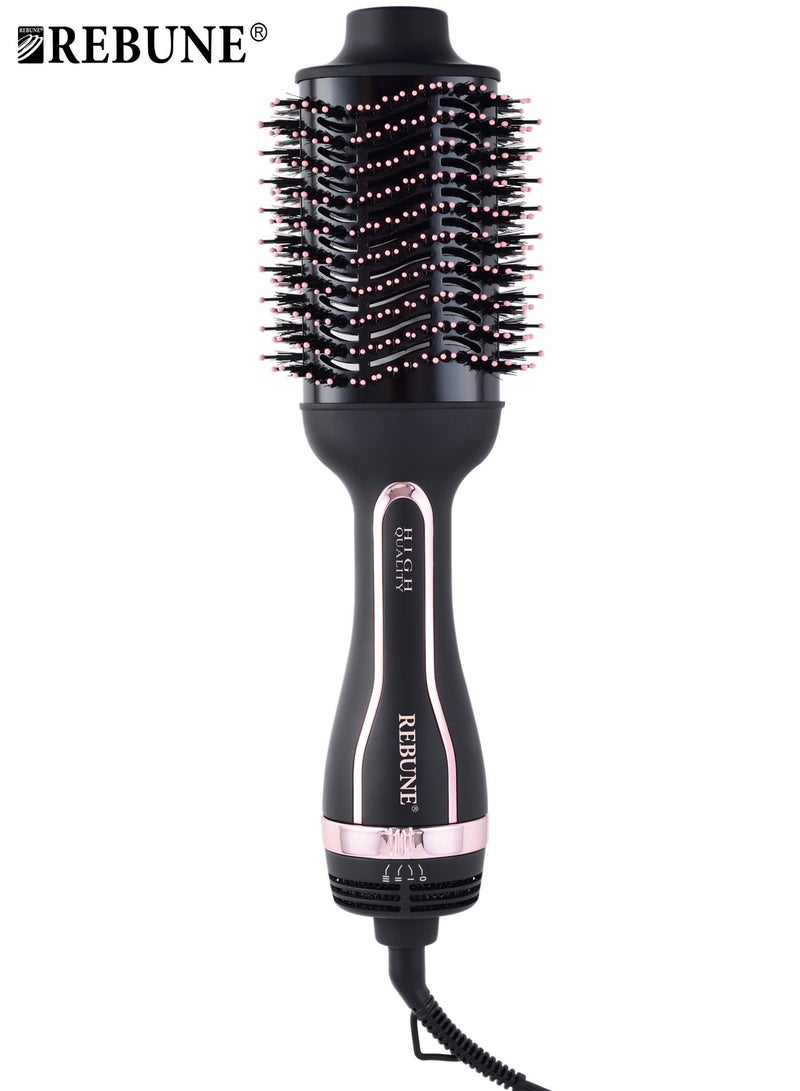 REBUNE - RE-2512 Hair Dryer Brush 1200W 5 In 1 Hot Air Styler Negative Ion Blow Dryer for Hair Styling Drying Volumizing and Curling with Ion Care High-Speed Motor Hair Styler Black/Gold - Image 1