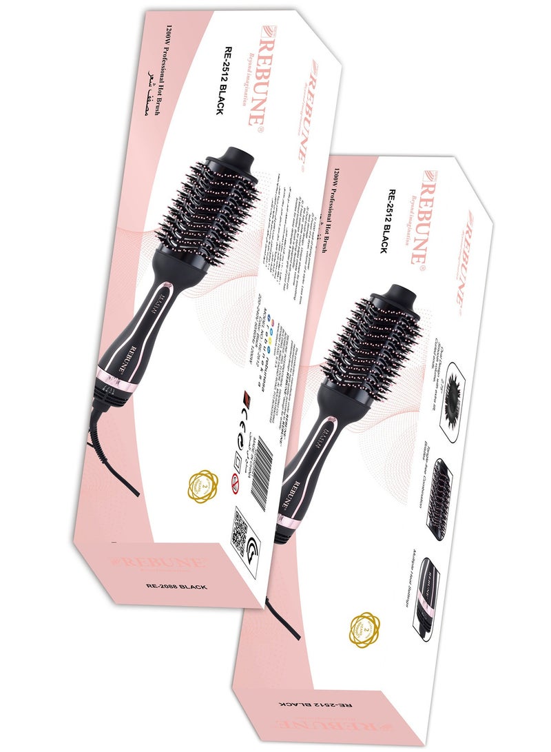 REBUNE - RE-2512 Hair Dryer Brush 1200W 5 In 1 Hot Air Styler Negative Ion Blow Dryer for Hair Styling Drying Volumizing and Curling with Ion Care High-Speed Motor Hair Styler Black/Gold - Image 1