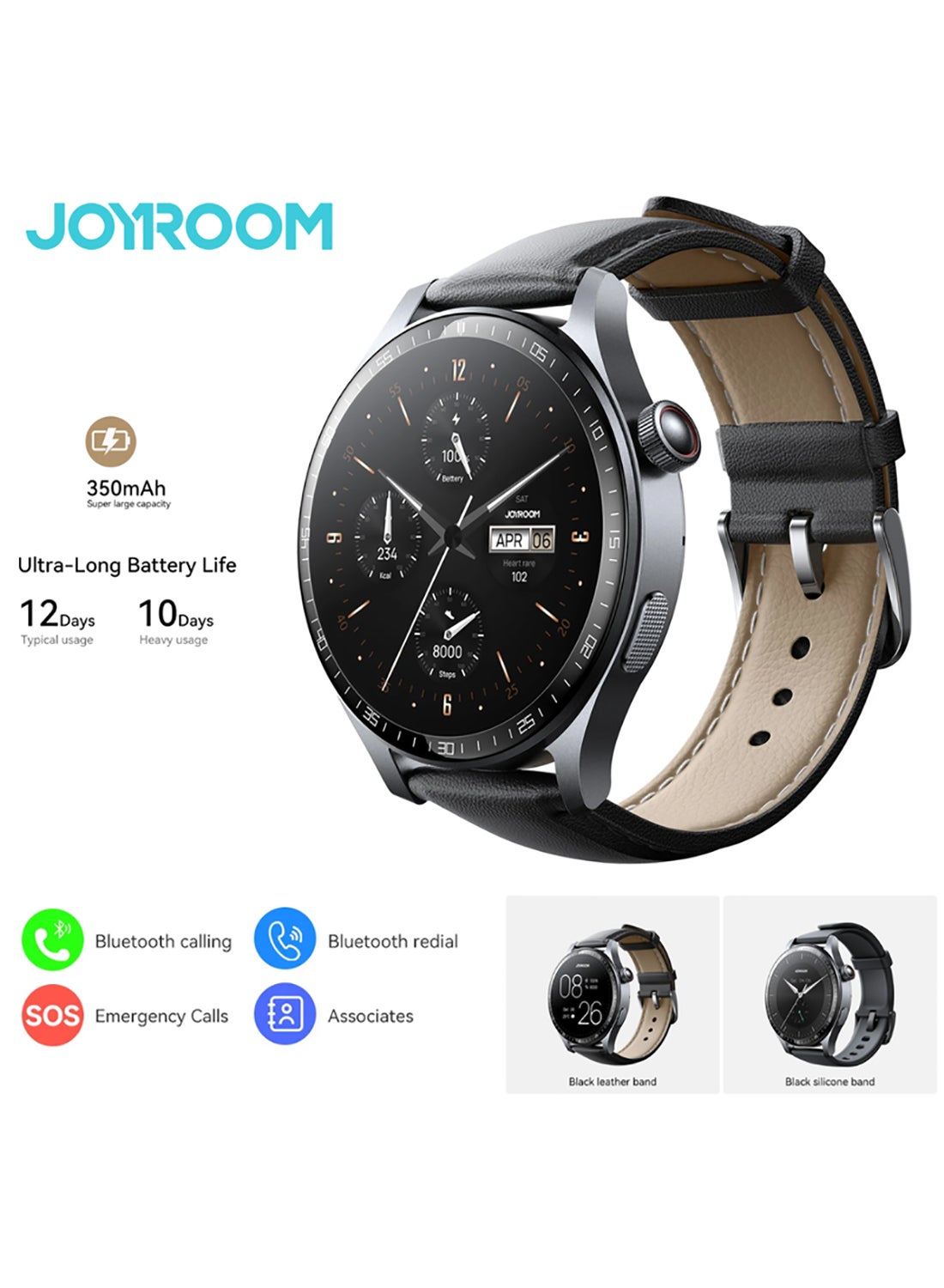 جوي روم 350 mAh 48mm JR-FC2 Pro Classic Series Smart Watches for Men & Women Smartwatch with Bluetooth Make/Answer Calls Fitness Modes and Sleep Modes Multi-app Message Reminder and languages Arabic, English Etc.. Grey 