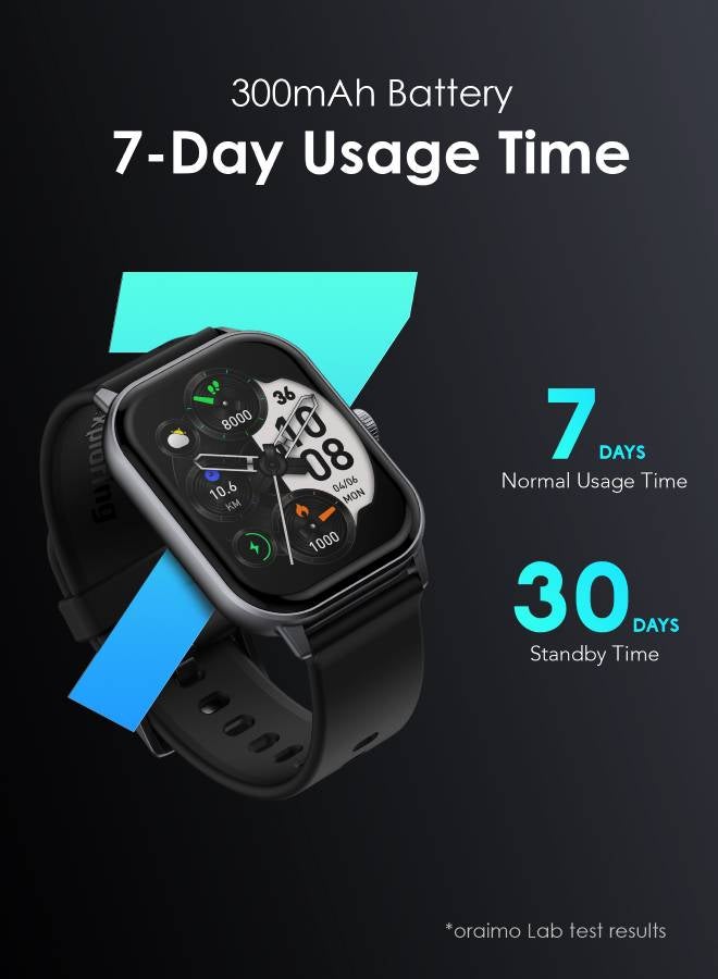 Oraimo - Watch 5 Bluetooth Call Smart Watch 2.01inch HD Display Fitness Watch, 300 mAh, Scratch-resistant &Anti-Explosion Tempered Glass Screen with 100+ Sports Modes & Blood Oxygen & Heart Rate Monitor, Waterproof Light Chrome Black - Image 1