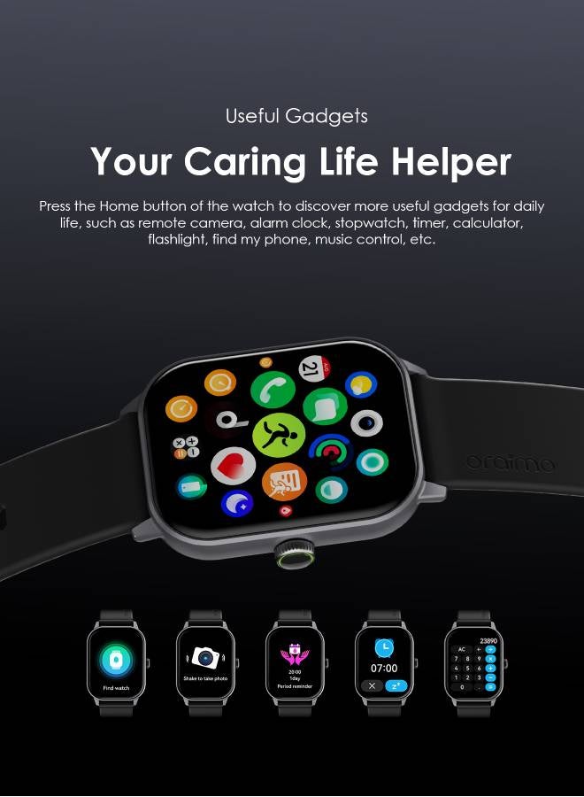 Oraimo - Watch 5 Bluetooth Call Smart Watch 2.01inch HD Display Fitness Watch, 300 mAh, Scratch-resistant &Anti-Explosion Tempered Glass Screen with 100+ Sports Modes & Blood Oxygen & Heart Rate Monitor, Waterproof Light Chrome Black - Image 1